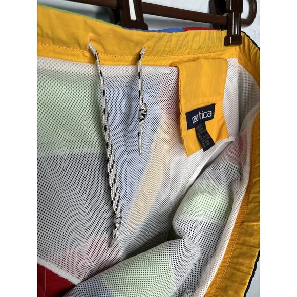 Nautica Colorblock Swim Trunks Flags Logo Stars Mens Size Medium 1990s - Picture 9 of 12